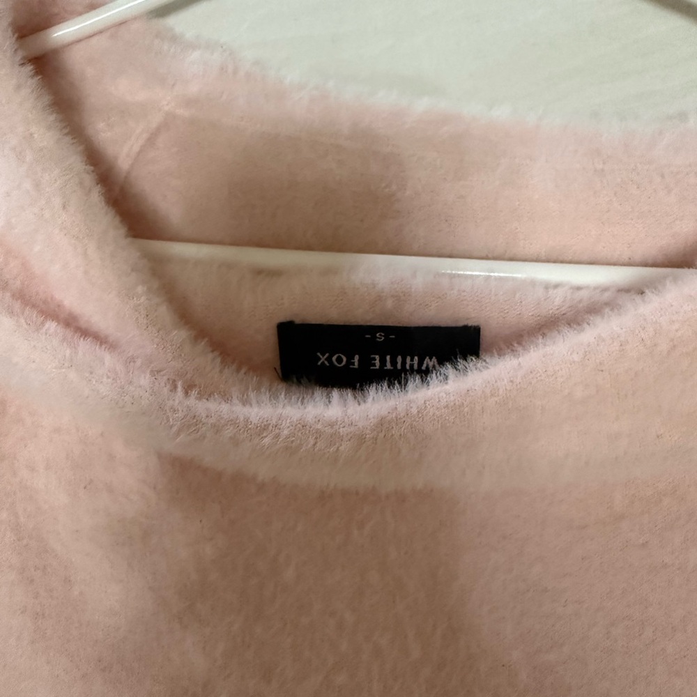 White Fox Boutique Blush Pink Off-Shoulder Fuzzy Bodycon Dress - Picture 3 of 3
